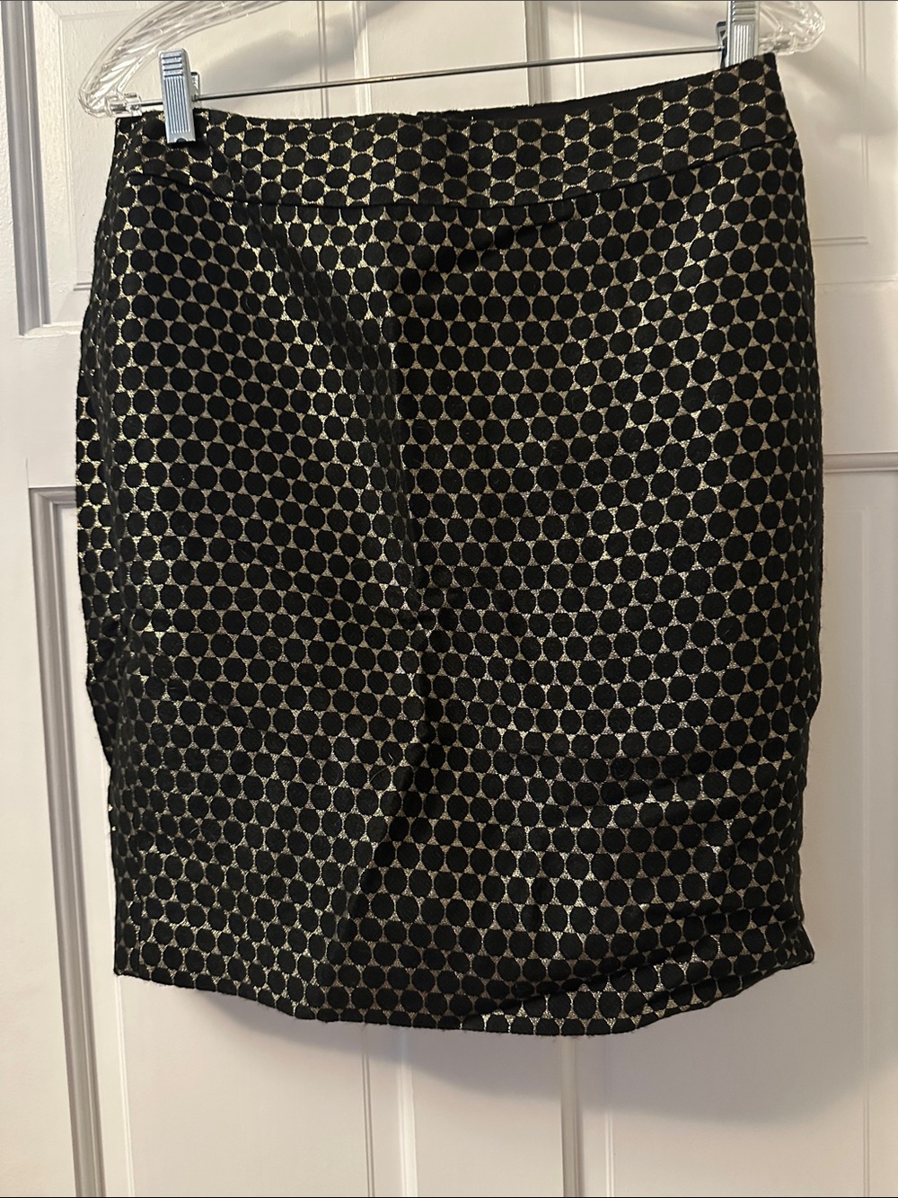 Ann Taylor Black Pencil Skirt with Gold Circle Jacquard